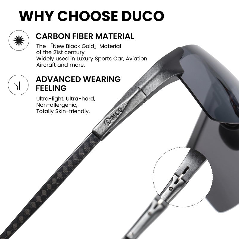 DUCO Mens Sunglasses Polarized Sports Fishing Running Driving Carbon Fiber Sunglasses for Men UV400 Protection DC8277 - Image 4